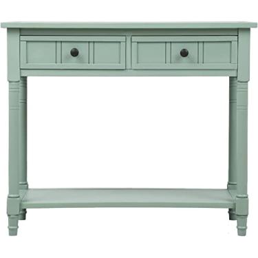 Imagem de Mesa de canto de mesa de console de cinco cores, design tradicional com duas gavetas e prateleira inferior acácia mangium (cor: D) (A)