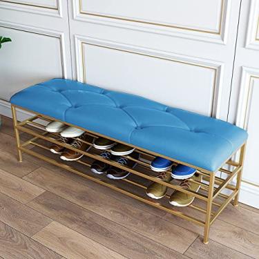 Imagem de Prateleira de sapato, banco de entrada, moderno, organizador de sapatos, assento de couro sintético com rack de armazenamento, banco de armazenamento de sapatos para entrada elegante e funcional