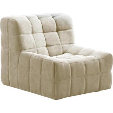 Imagem de Cadeiras de pufe para adultos com apoio para os pés, poltrona de veludo cotelê, cadeira de sofá fofa e preguiçosa com enchimento para sala de estar, quarto, apartamento bege-1