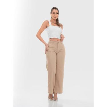 Imagem de Calça Pantalona Linho Feminina Cintura Alta Com bolso na frente e zipe