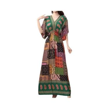 Imagem de Vestido Midi Boêmio Colorido Com Decote Em V Para Mulheres, Moda Chic 