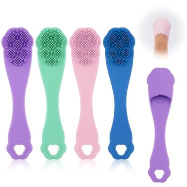 Imagem de 4 escovas de queixo de gato, escova de dentes de silicone para cães e gatos, escova manual de limpeza facial para animais de estimação, limpeza de queixo, cuidados dentários