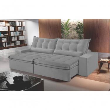 Imagem de Sofá Montebello Retrátil E Reclinável 250cm Com Pillow E Molas Ensacadas - Prata