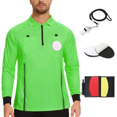 Imagem de redgino Camisa De Árbitro Futebol, Kit Manga Comprida, Fantasia Profissional, Uniforme Com 3 Peças Reposição, 3" Redondo, Adesivo, Gancho E Alça, Porta-Crachá, Carteira Vermelha, Cartão Amarelo, Ver