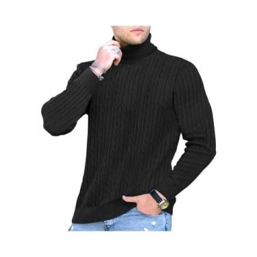 Imagem de Suéter Masculino Slim Fit De Gola Alta Em Tricô, Quente E Moderno Para
