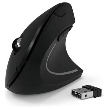 Imagem de Mouse Ergonômico Sem Fio Vertical Recarregável Silencioso ErgoTech® RGB - Reduz Dor no Pulso e Fadiga – Compatível com Windows, Mac, Notebook, PC – Preto, Design Ortopédico DPI Ajustável