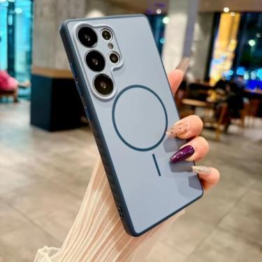 Imagem de Capa de celular magnética fosca de luxo para Samsung Galaxy S25 S24 S23 Ultra Plus, à prova de choque, com borda reforçada em silicone macio, para homens e mulheres (Galaxy S24+/Azul)
