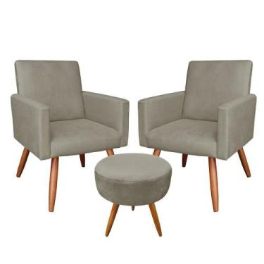 Imagem de Kit 02 Poltronas com 01 Puff Larissa Suede Pés Palito Castanho D'Rossi