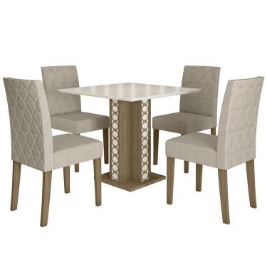 Imagem de Kit Mesa De Jantar Isis Com Vidro Com 4 Cadeiras Jade Carvalho/off White/fendi Carvalho/off White/fendi