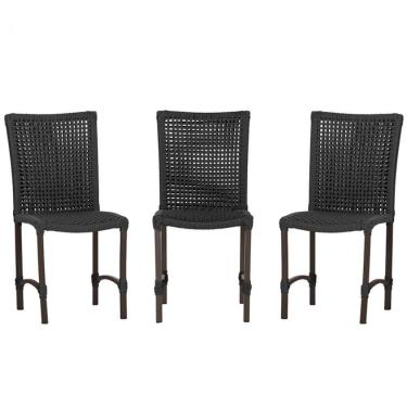 Imagem de 3 Cadeiras De Jantar Cannes De Alumínio Pintura Marrom Trama Preto