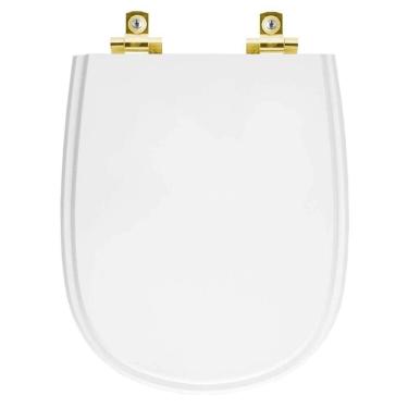 Imagem de Assento Sanitário Com Amortecedor Paris Branco Para Vaso Ideal Standard Com Ferragem Dourada