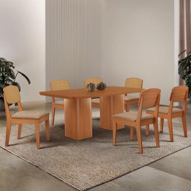 Imagem de Mesa De Jantar Eloise 180cm Tampo Mdf 6 Cadeiras Moderna Turim 07/naturale