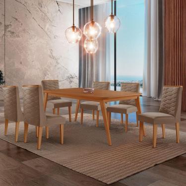 Imagem de Mesa De Jantar Copper 180cm Tampo Mdf Com 6 Cadeiras Moderna Veludo Capuccino/naturalle/naturalle