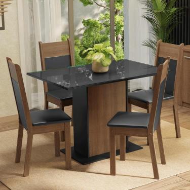 Imagem de Conjunto Sala De Jantar Mesa Tampo De Vidro 4 Cadeiras Rustic/preto Viena Madesa