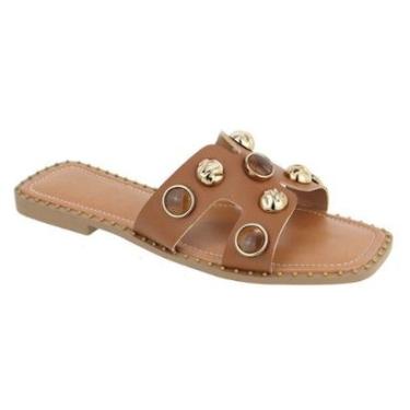Imagem de Sandalia Rasteira H Detalhe Abs Confortavel Casual Feminina Caramelo/marrom-Feminino