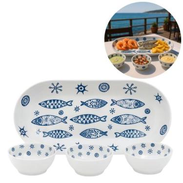 Imagem de Jogo Jantar 4 Peças Melamina Petisqueira Bowl Prato Peixes - Bellagio