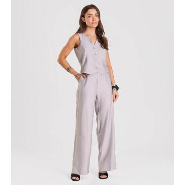 Imagem de Calça Pantalona em Tecido Alfaiataria Dianna Cinza, M, Cinza