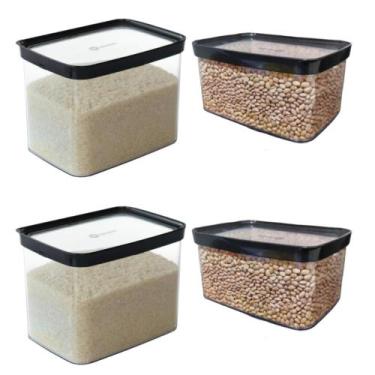 Imagem de Kit 2 Potes Herméticos Empilháveis Ideal p/ Arroz, Feijão e Cereais Re