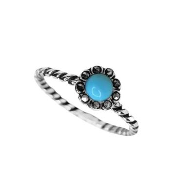 Imagem de Anel Estilo Pandorah em Prata 925 Flor com Pedra Turquesa E Marcassita