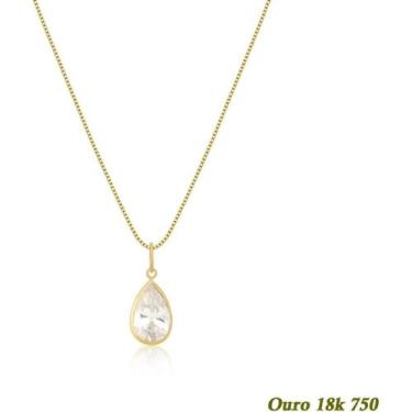 Imagem de Cordão Ouro 18k 750 Feminino 40cm + Ponto de Luz Gota 9mm Branco - Dre