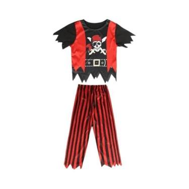 Imagem de Conjunto De Fantasia Infantil De Pirata Com Caveira, Top Listrado Esta