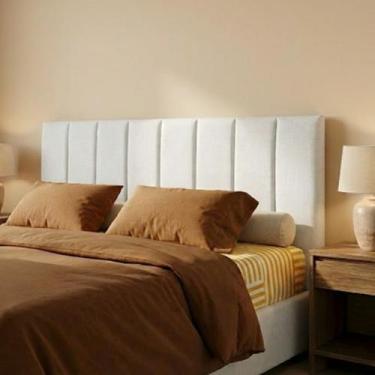 Imagem de Cabeceira Branca Adesiva Modulada 1,6M Cama Queen 8Peças Estofado Auto