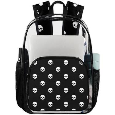 Imagem de Mochila bisibuy Small Skull Black Clear PVC para viagens de trabalho