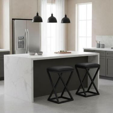 Imagem de Kit 2 Banqueta Baixa Cozinha 50 Cm Balcão Bar Gourmet Corino Cor:preto