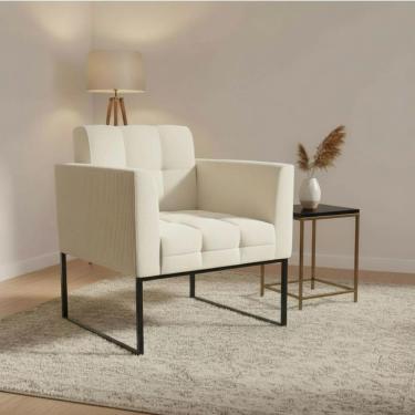 Imagem de Poltrona Sala Decorativa Elisa Base Industrial Preta Cotelê Ext/Veludo Bege D03 - D'Rossi