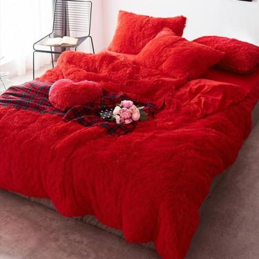 Imagem de Jogo De Cama Solteiro 6 Peças Com Edredom Pelúcia Vermelho