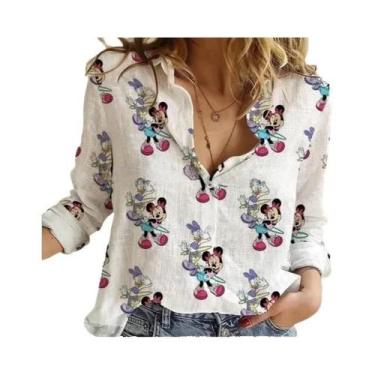 Imagem de Camisa Feminina De Verão Com Botões E Manga Comprida Disney Minnie Mic