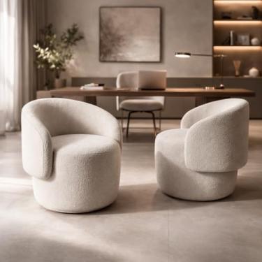 Imagem de Kit 2 Poltronas Cadeiras Decorativa Feijão Curvo Orgânica Bouclê Bege Luxo