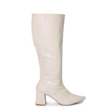 Imagem de Bota Feminina Bico Fino Cano Alto Festa Fashion Off White - Sfizia Sho