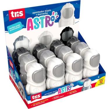 Imagem de Apontador Depósito TRIS ASTRO 2 em 1 com Borracha - 3 Cores - Display 