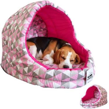 Imagem de Cama Iglu Suede Luxo Caes Gato Lavavel Rosa Geometrica M - Maxximo Pet