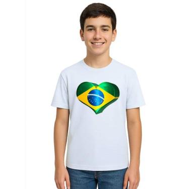 Imagem de Camiseta Brasil Coração Amor Estampa Personalizada - UseP4, Branco, Ju