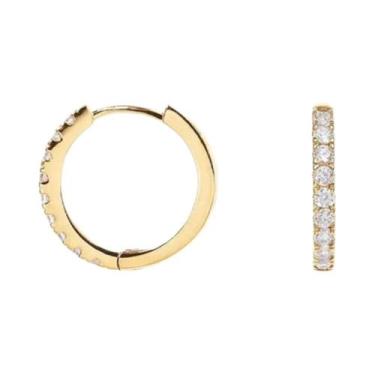 Imagem de Brincos Pequenos Em Ouro 14K Com Zircônia, Piercing Huggie Para Mulher