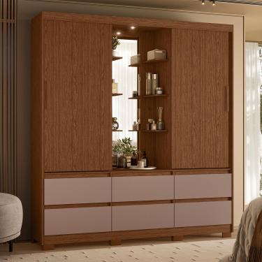 Imagem de Guarda-Roupa Palumóveis Atena Casal 2 Portas de Correr 6 Gavetas com Camarim e LED