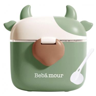 Imagem de Dispenser de Fórmula Bebamour Vaquinha Verde 3 Compartimentos com Colher 450ml
