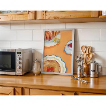 Imagem de Quadro Decorativo Café da Manhã em Paris Retangular 50x70CM em Vinil com Vidro Moldura Madeira