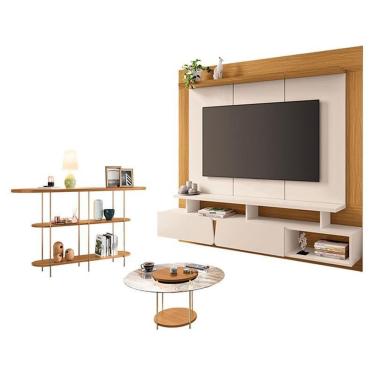 Imagem de Home Suspenso Zenith Off White Cinamomo E Mesa De Centro Sky Com Tampo De Vidro E Aparador Infinity Cinamomo - Hb Móveis