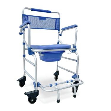 Imagem de Cadeira de Banho Dellamed D55 1000464 Alumínio Azul Dobrável com Assento Vazado Até 135KG