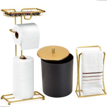 Imagem de Kit Acessorios Lavabo Banheiro Lavabo Toalha Rosto Porta Papeleira E C