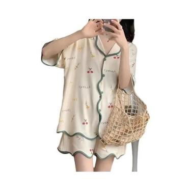 Imagem de Conjunto De Pijamas De Verão Para Mulheres Com Cardigã De Manga Curta 