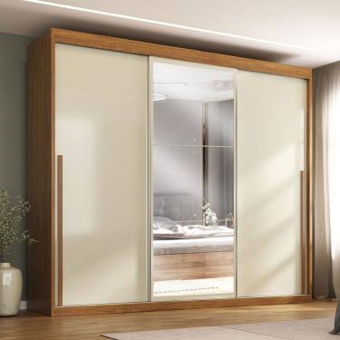 Imagem de Guarda-Roupa Casal Tower 3 Portas 6 Gavetas com Espelho Cinamomo/Off White - Pnr Móveis