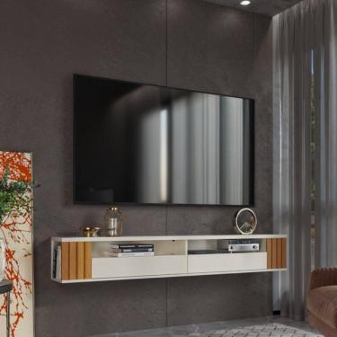 Imagem de Rack Ripado Suspenso Luxo Com Nichos 1 Porta Basculante Rack Para Painel 180 cm Tv até 75 Polegadas