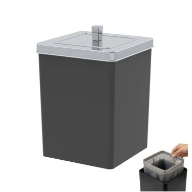Imagem de Lixeira Quadrada Preta 6,5 Litros Com Tampa Cromada  Banheiro Cozinha - 530PTC Future