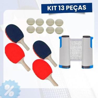 Imagem de Kit Tenis De Mesa 4 Raquetes 8 Bolinhas Ping Pong E Rede - Shark Blue