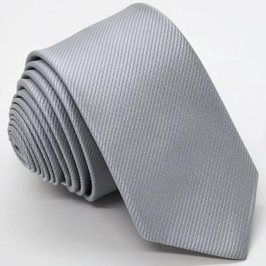 Imagem de Gravata Slim Masculina OEM Noivo Premium 100% Poliéster 140x5 Cinza Prateado para Casamento