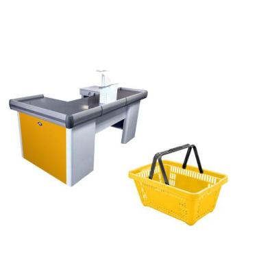 Imagem de KIT - Caixa Supermercado Empacotador Check-out 2m Recorte + 5 Cestos d